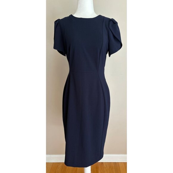 Calvin Klein NWT Tulip Sheath Knee Length Career Cocktail Dress Navy Blue Size 6 - Picture 3 of 15